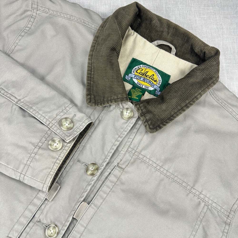 Cabela's Barn Coat Women XL Regular Tan Cotton Canvas Corduroy Trim Field Jacket